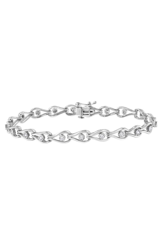 1/10 Cttw Miracle-Set Diamond Pear Shape and Bezel Link Bracelet